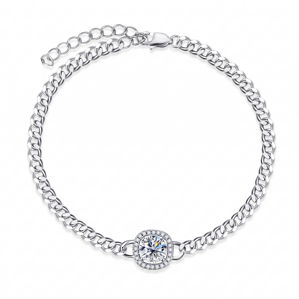 Halo Curb-Chain Bracelet - White Gold