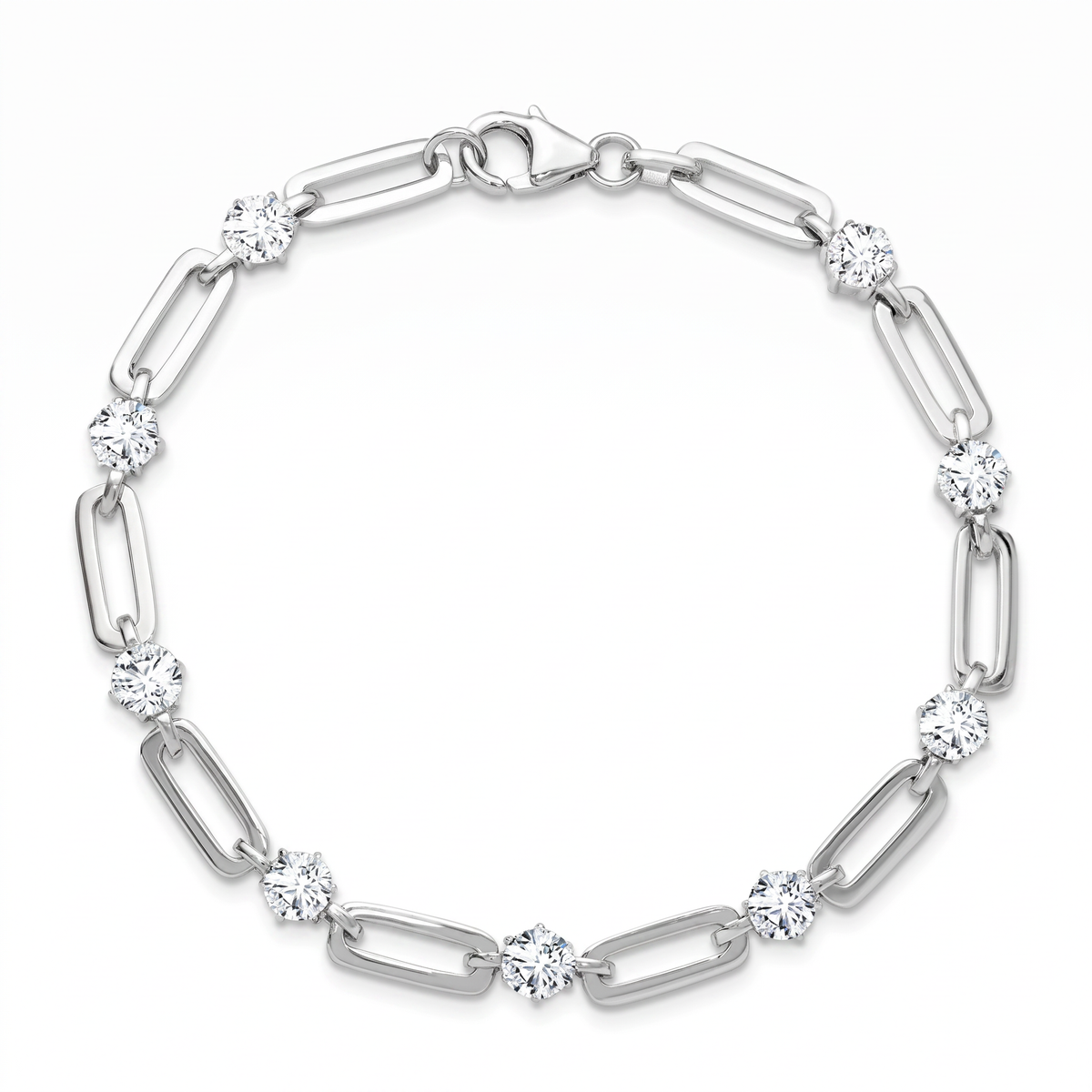 Paperclip Station Bracelet - White Gold