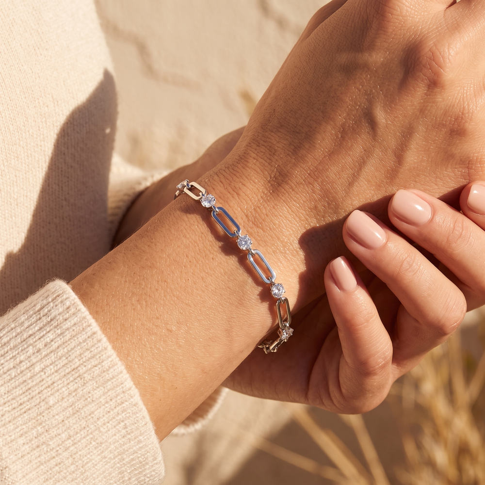 Paperclip Station Bracelet - White Gold