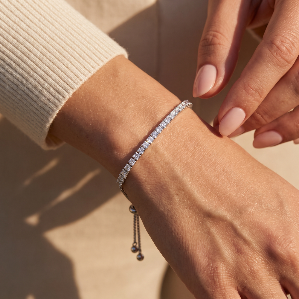 Adjustable Bolo Tennis Bracelet - White Gold
