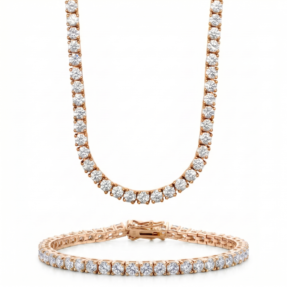 Tennis Set 3MM rose gold necklace and bracelet
