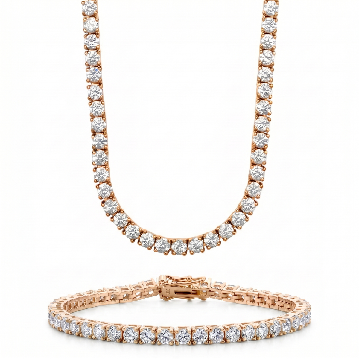 Tennis Set 3MM rose gold necklace and bracelet