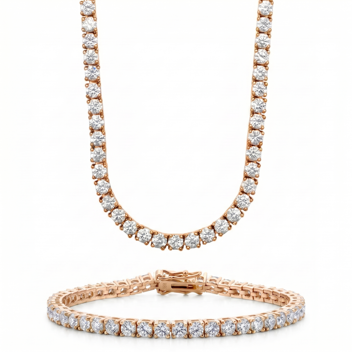 Tennis Set 3MM rose gold necklace and bracelet