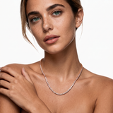Aura Tennis Necklace 3MM rose gold on model