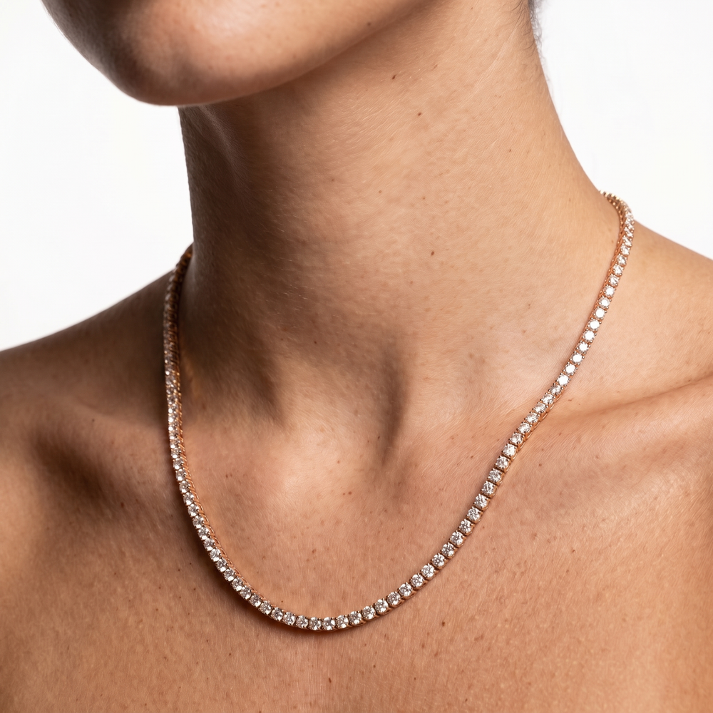 Aura Tennis Necklace 3MM rose gold worn