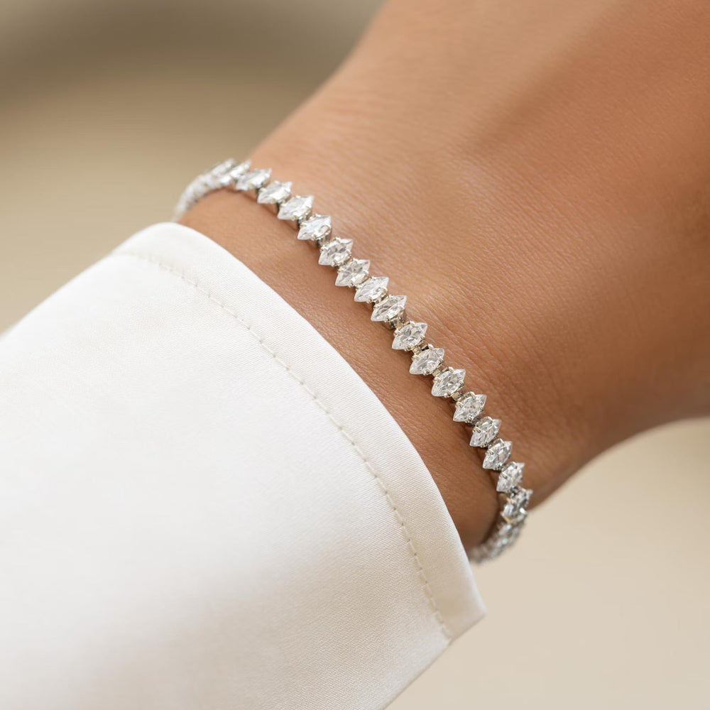 Marquise Cut Tennis Bracelet - White Gold