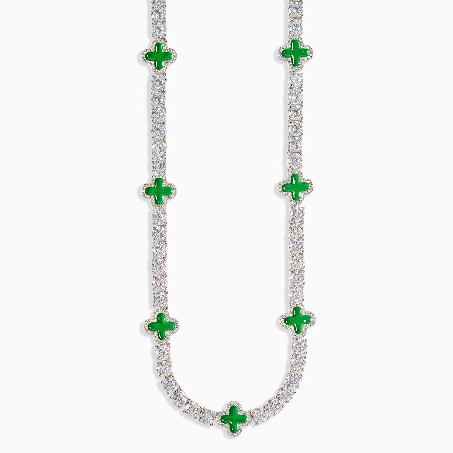 Necklace with green gemstones on a white background