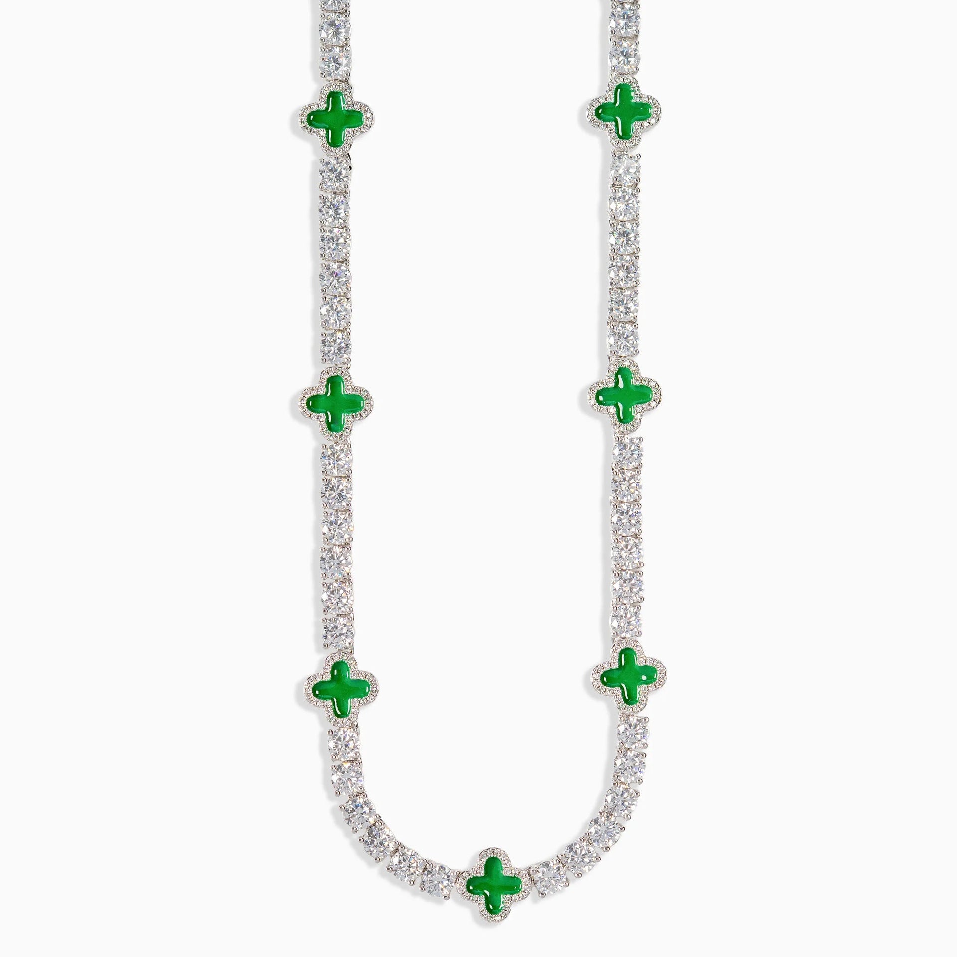 Necklace with green gemstones on a white background